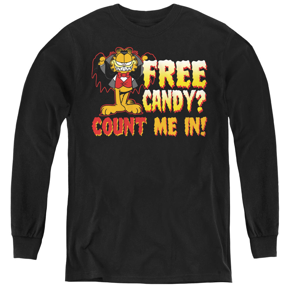 Garfield Count Me in Long Sleeve Kids Youth T Shirt Black