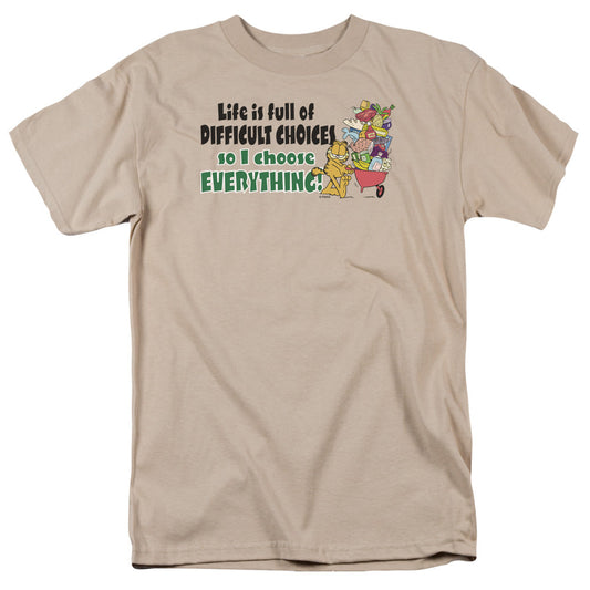 Garfield Difficult Choices Mens T Shirt Sand Officially Licensed