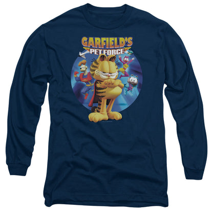 Garfield Dvd Art Mens Long Sleeve Shirt Navy Officially Licensed