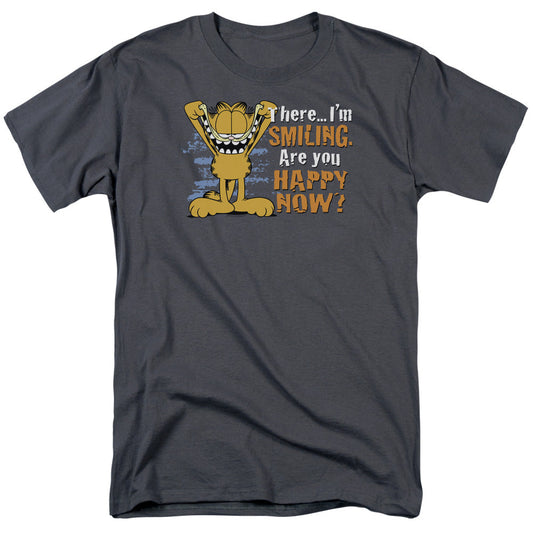 Garfield There Im Smiling Are You Happy Now Mens T Shirt Charcoal Officially Licensed