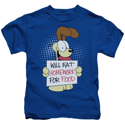 Garfield Will Eat Homework Juvenile Kids Youth T Shirt Royal Blue