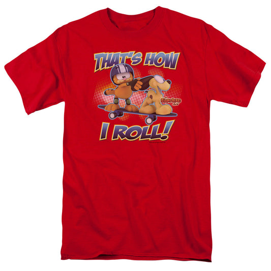 Garfield How I Roll Mens T Shirt Red Officially Licensed