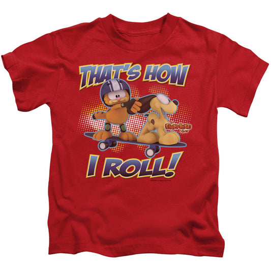 Garfield How I Roll Juvenile Kids Youth T Shirt Red