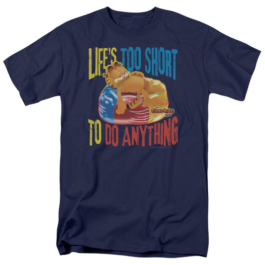 Garfield Too Short Mens T Shirt Navy Blue Officially Licensed