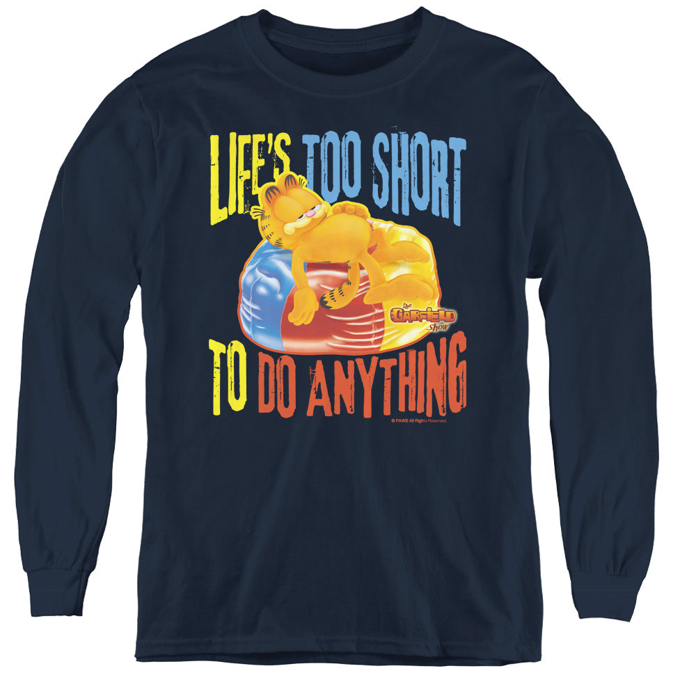Garfield Too Short Long Sleeve Kids Youth T Shirt Navy