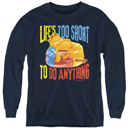 Garfield Too Short Long Sleeve Kids Youth T Shirt Navy