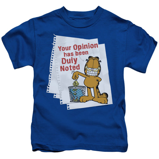 Garfield Duly Noted Juvenile Kids Youth T Shirt Royal Blue