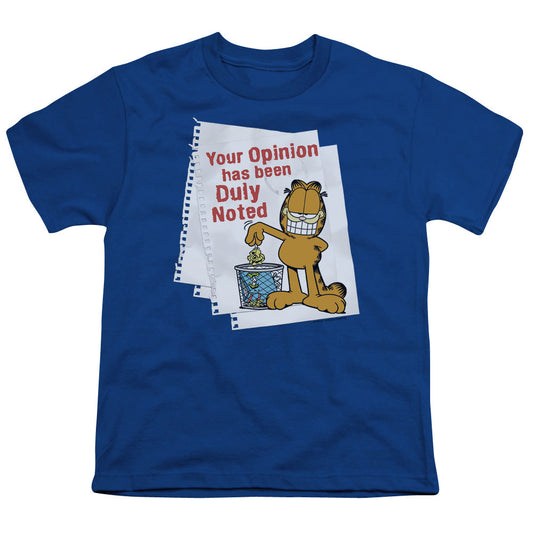 Garfield Duly Noted Kids Youth T Shirt Royal Blue
