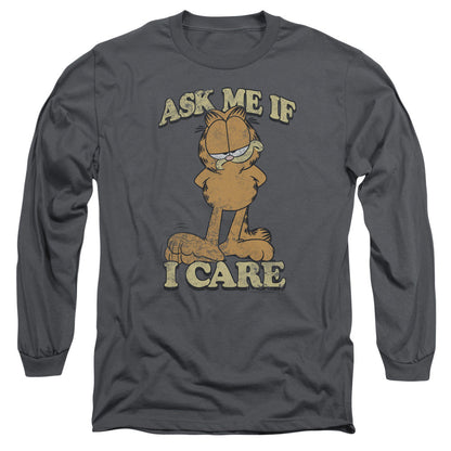 Garfield Ask Me Mens Long Sleeve Shirt Charcoal Officially Licensed