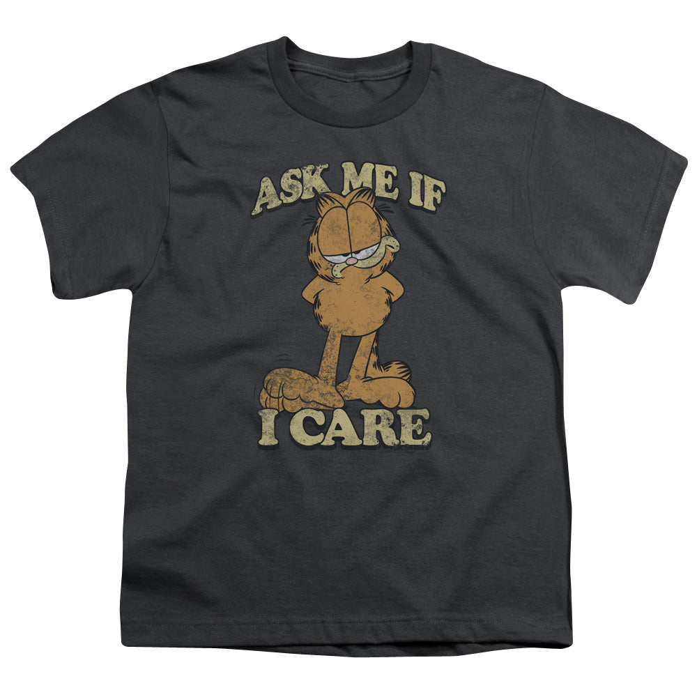 Garfield Ask Me Kids Youth T Shirt Charcoal