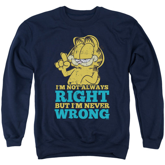 Garfield Never Wrong Mens Crewneck Sweatshirt Navy
