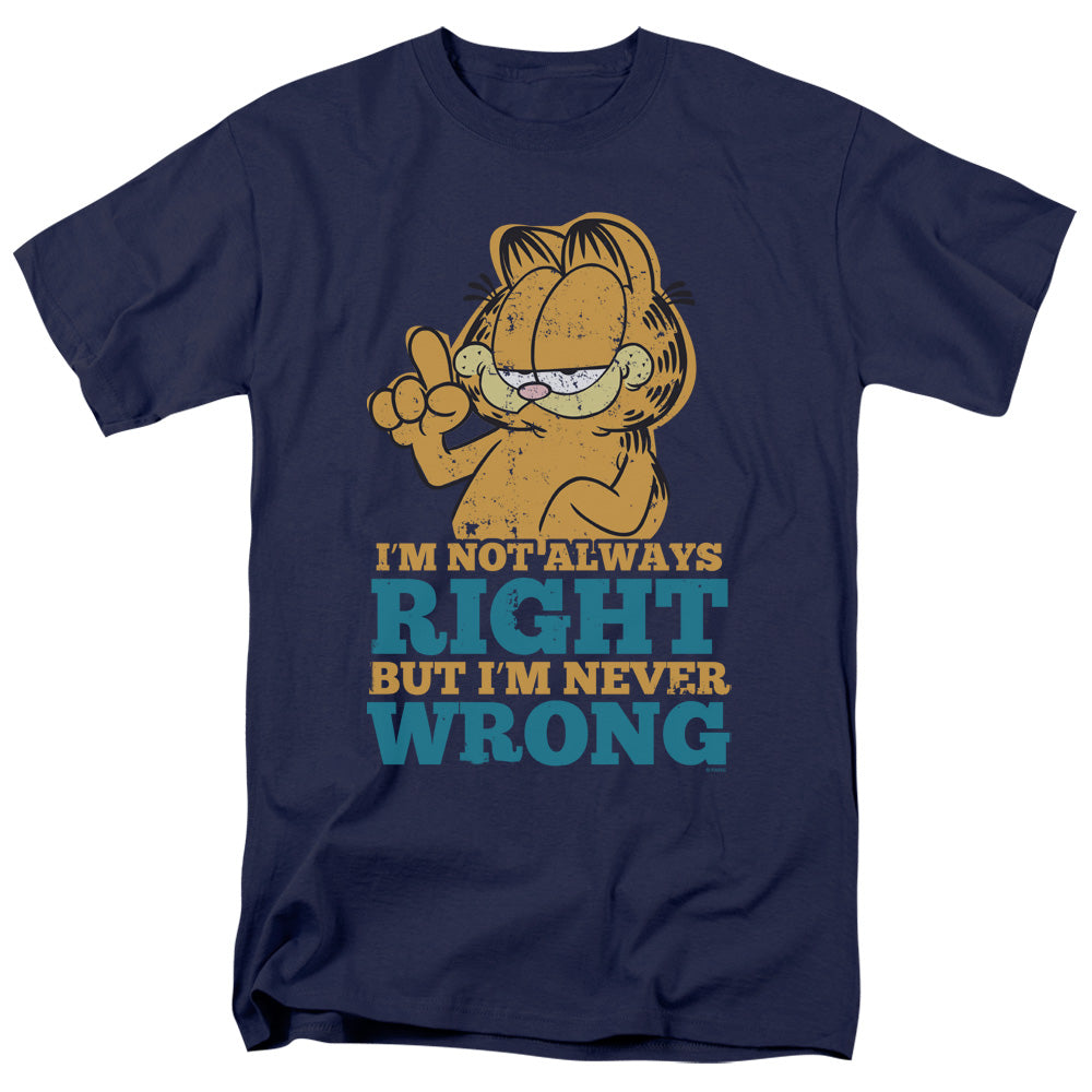 Garfield Never Wrong Mens T Shirt Navy Blue Officially Licensed