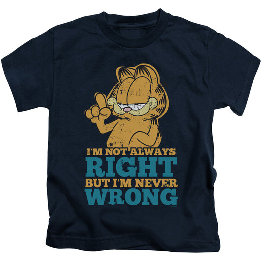 Garfield Never Wrong Juvenile Kids Youth T Shirt Navy