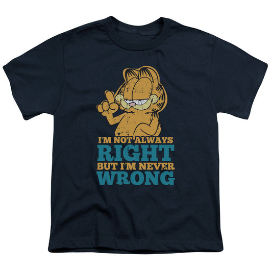 Garfield Never Wrong Kids Youth T Shirt Navy