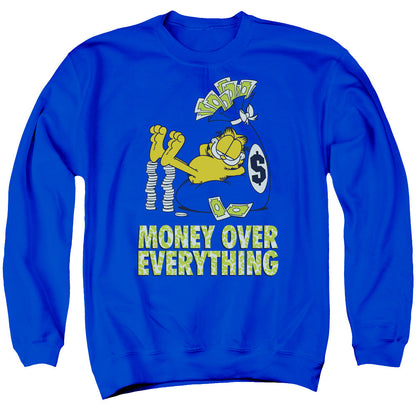 Garfield Money Is Everything Mens Crewneck Sweatshirt Royal Blue