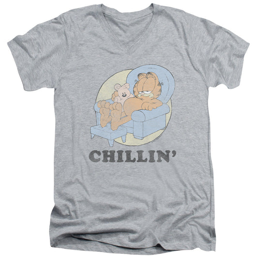 Garfield Chillin Mens Slim Fit V-Neck T Shirt Athletic Heather