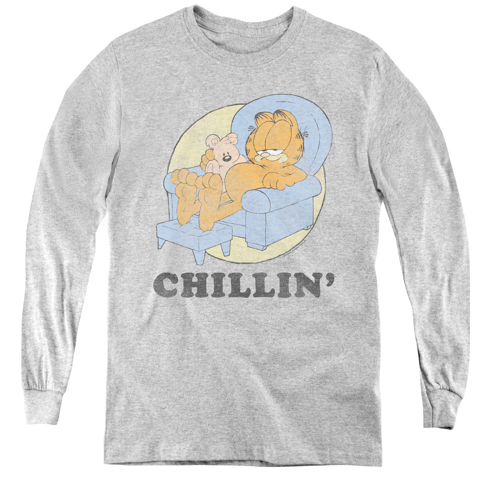 Garfield Chillin Long Sleeve Kids Youth T Shirt Athletic Heather