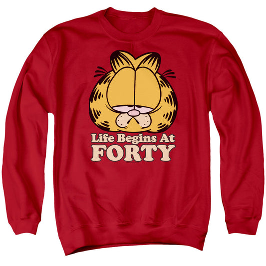 Garfield Life Begins At Forty Mens Crewneck Sweatshirt Red