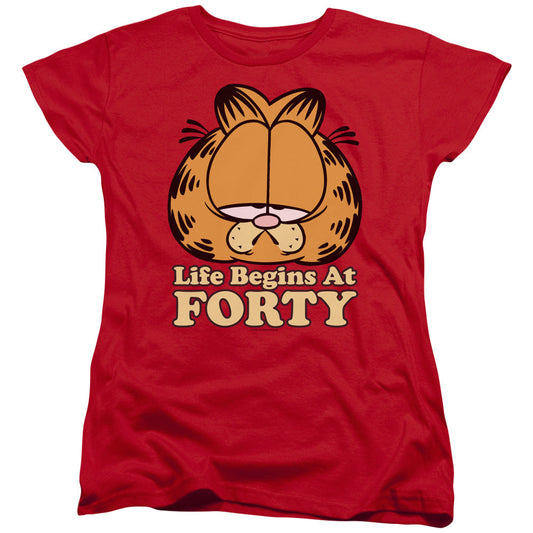 Garfield Life Begins at Forty Womens T Shirt Red
