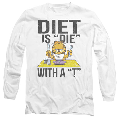 Garfield Diet Is Die With A T Mens Long Sleeve Shirt White Officially Licensed