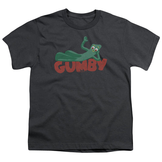 Gumby on Logo Kids Youth T Shirt Charcoal