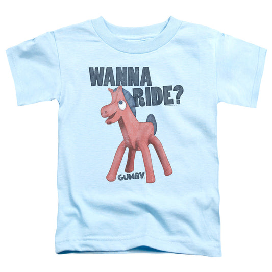 Gumby Wanna Ride Toddler Kids Youth T Shirt Light Blue