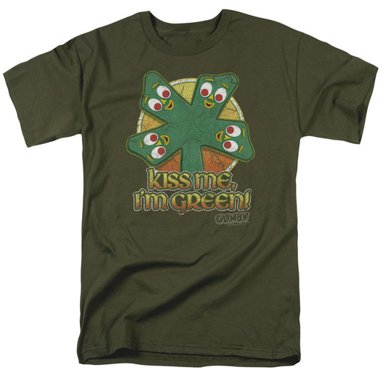 Gumby Kiss Me Mens T Shirt Military Green Officially Licensed