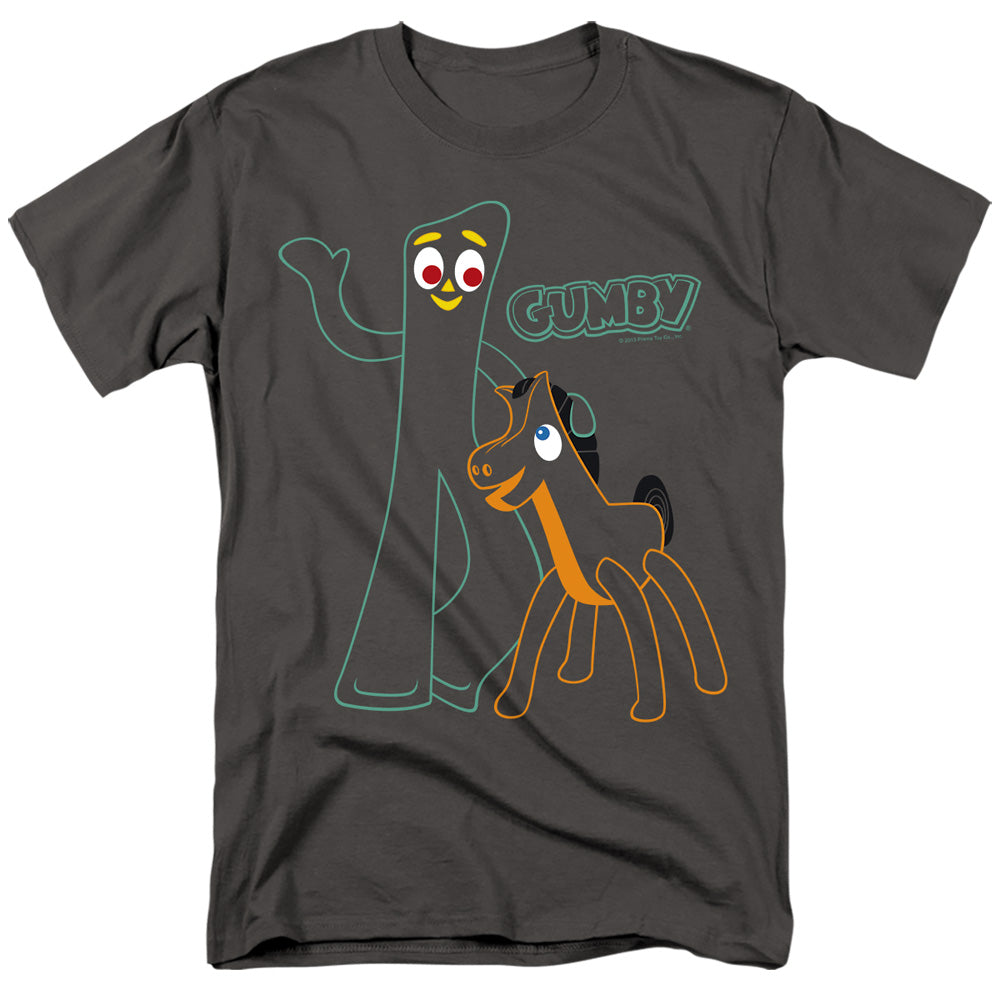 Gumby Outlines Mens T Shirt Charcoal Officially Licensed
