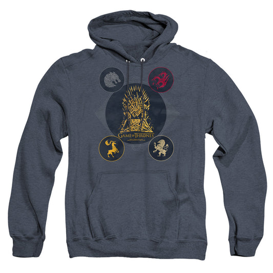 Game Of Thrones 4 Houses 4 The Throne Heather Mens Hoodie Navy Officially Licensed