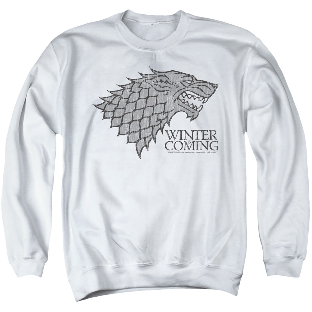 Game Of Thrones Startk Winter Is Coming On White Mens Crewneck Sweatshirt White Officially Licensed