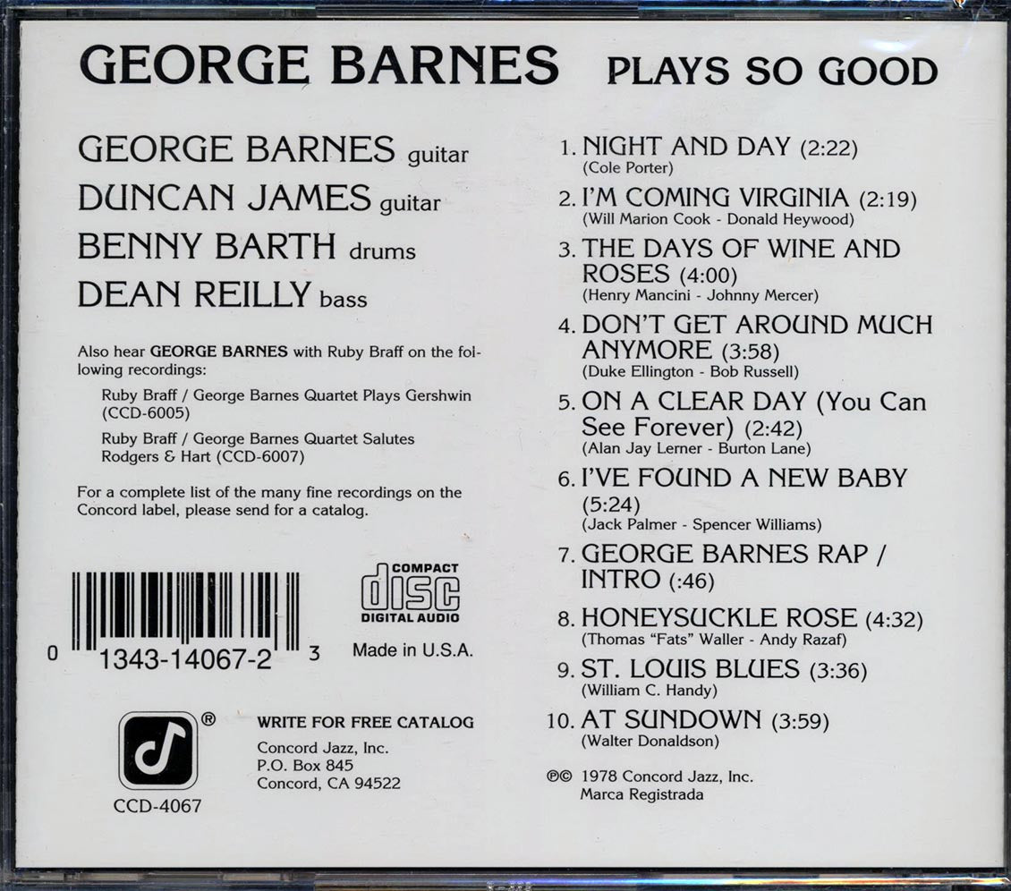 George Barnes - Plays so Good [1994 Reissue] [New CD]