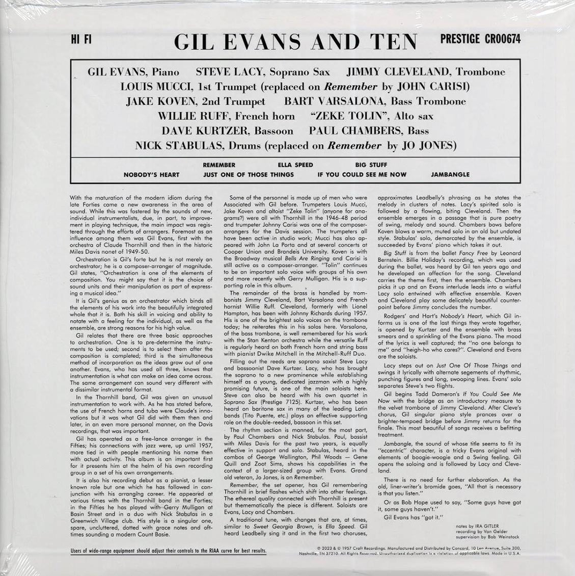 Gil Evans - Gil Evans & Ten [2023 RSD Reissue Remastered 180G Mono] [New Vinyl Record LP]
