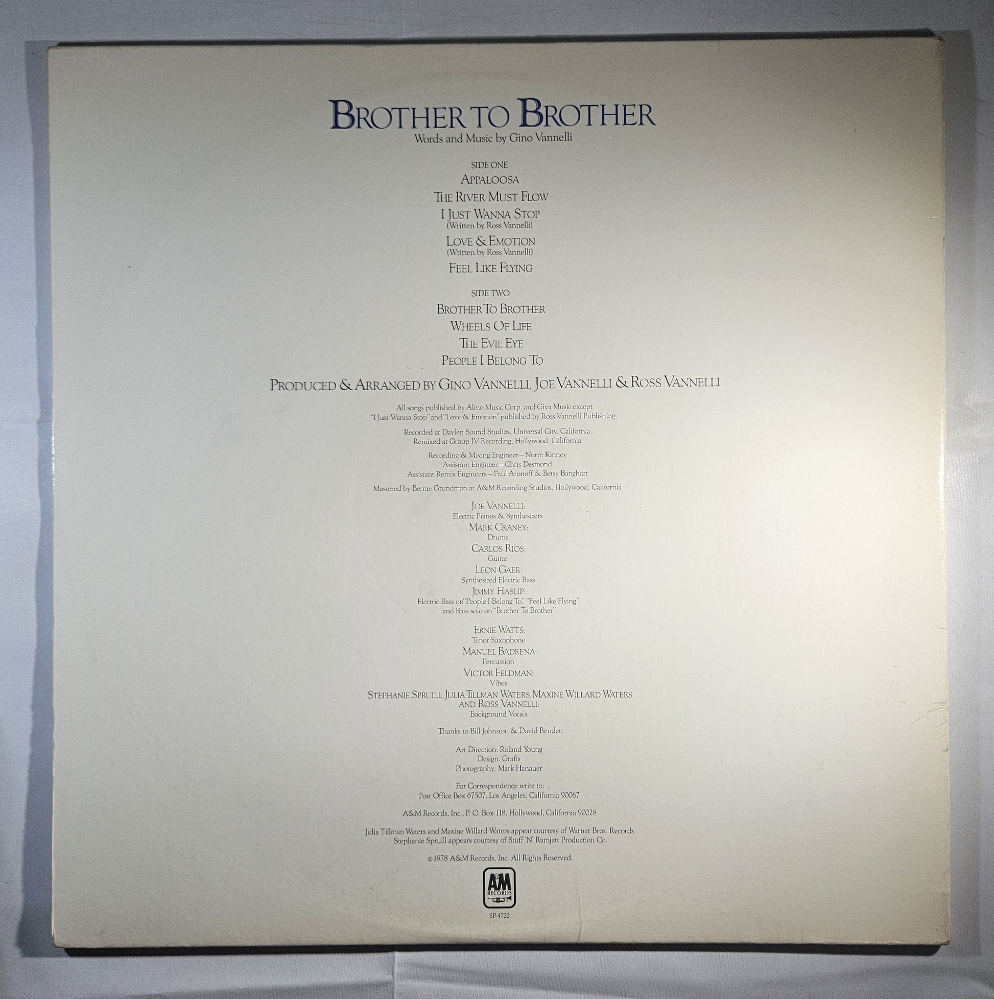 Gino Vannelli - Brother to Brother [1978 Monarch] [Used Vinyl Record LP]