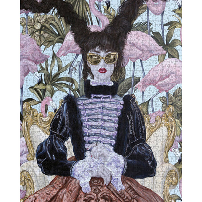 Girl with Pink Flamingos 1000 Piece Jigsaw Puzzle Pomegranate