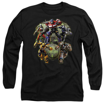 Transformers Autobot Group Shot Mens Long Sleeve Shirt Black Officially Licensed