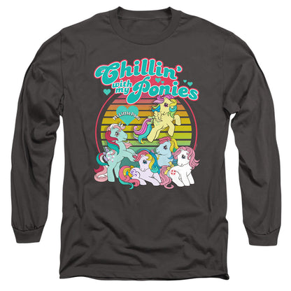 My Little Pony Retro Chillin With My Ponies Mens Long Sleeve Shirt Charcoal Officially Licensed
