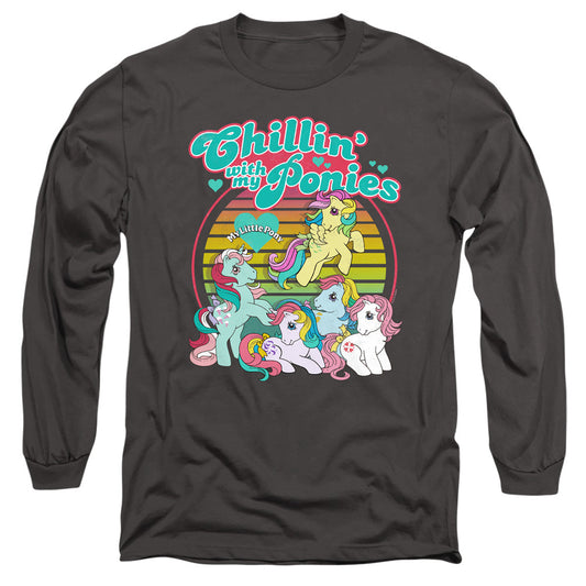 My Little Pony Retro Chillin With My Ponies Mens Long Sleeve Shirt Charcoal Officially Licensed