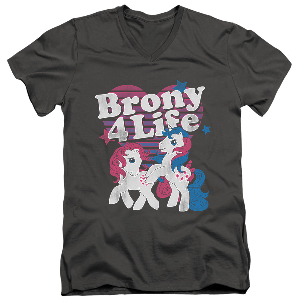 My Little Pony Retro Brony 4 Life Mens Slim Fit V-Neck T Shirt Charcoal Officially Licensed