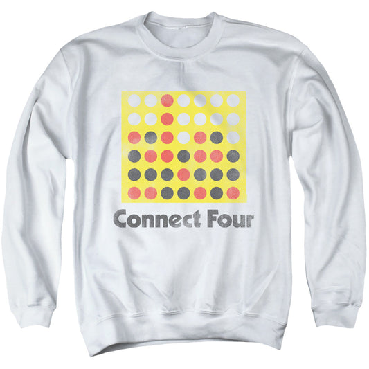 Connect Four Classic Logo Distressed Mens Crewneck Sweatshirt White Officially Licensed