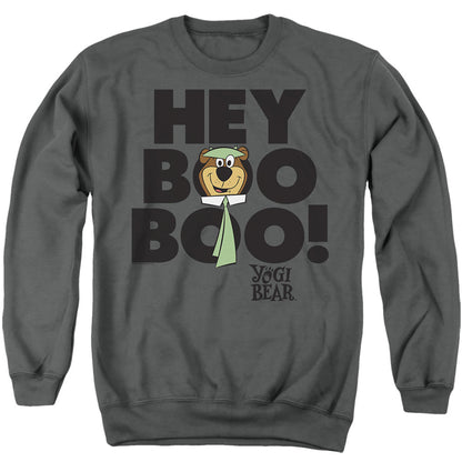 Yogi Bear Hey Boo Boo Mens Crewneck Sweatshirt Charcoal Officially Licensed