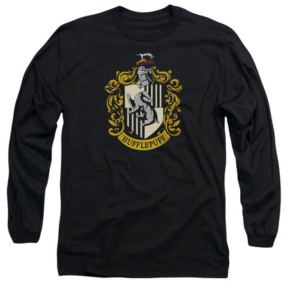 Harry Potter Hufflepuff Crest Mens Long Sleeve Shirt Black Officially Licensed Officially Licensed