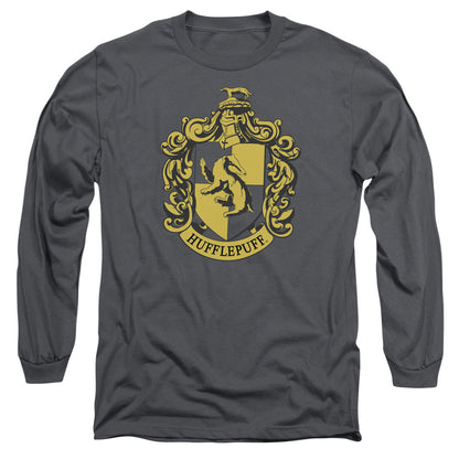 Harry Potter Hufflepuff Crest Mens Long Sleeve Shirt Charcoal Officially Licensed Officially Licensed