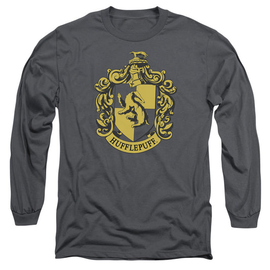 Harry Potter Hufflepuff Crest Mens Long Sleeve Shirt Charcoal Officially Licensed Officially Licensed