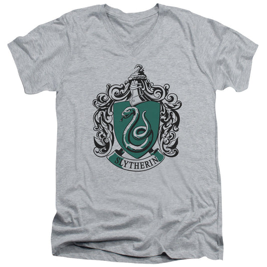 Harry Potter Slytherin Crest Mens Slim Fit V-Neck T Shirt Athletic Heather Officially Licensed