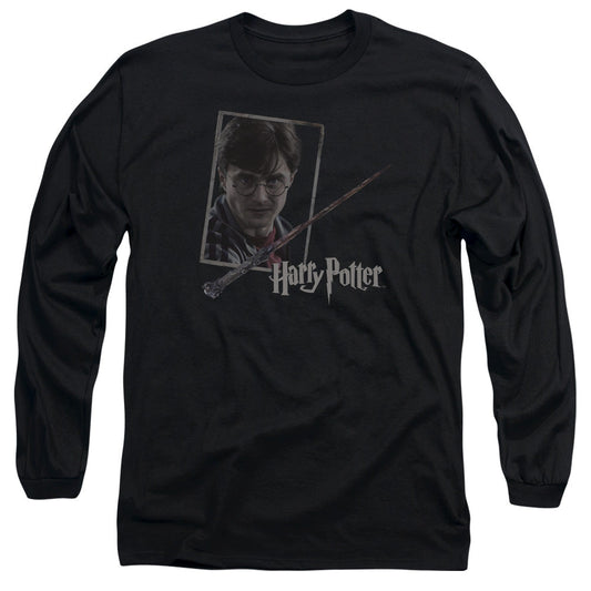 Harry Potter Harrys Wand Portrait Mens Long Sleeve Shirt Black Officially Licensed Officially Licensed