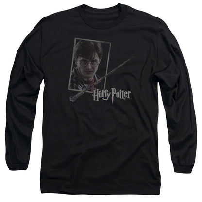 Harry Potter Harrys Wand Portrait Mens Long Sleeve Shirt Black Officially Licensed Officially Licensed