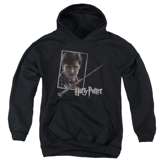 Harry Potter Harrys Wand Portrait Kids Youth Hoodie Black Officially Licensed