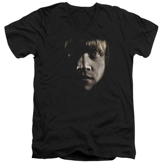 Harry Potter Ron Poster Head Mens Slim Fit V-Neck T Shirt Black Officially Licensed