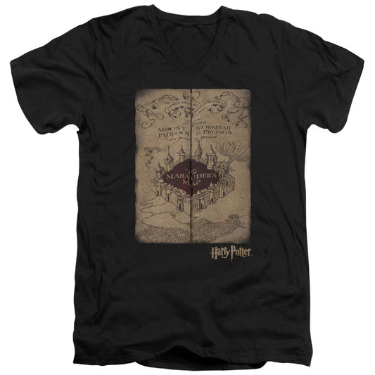 Harry Potter Marauders Map Mens Slim Fit V-Neck T Shirt Black Officially Licensed
