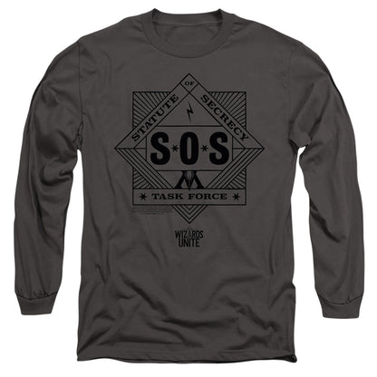 Harry Potter Wizards Unite Sos Task Force Mens Long Sleeve Shirt Charcoal Officially Licensed Officially Licensed